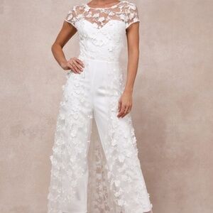 Lulus Sophisticated Passion White Floral Embroidered Overlay Jumpsuit - Size S